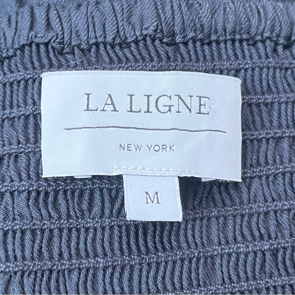 La Ligne Maxi Dress Navy Blue Size Medium Smocked Back Straps Tiered Boho A Line - Picture 3 of 9
